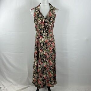 Vintage Cottagecore Floral Sleeveless Button Front Collared Midi Dress Size M